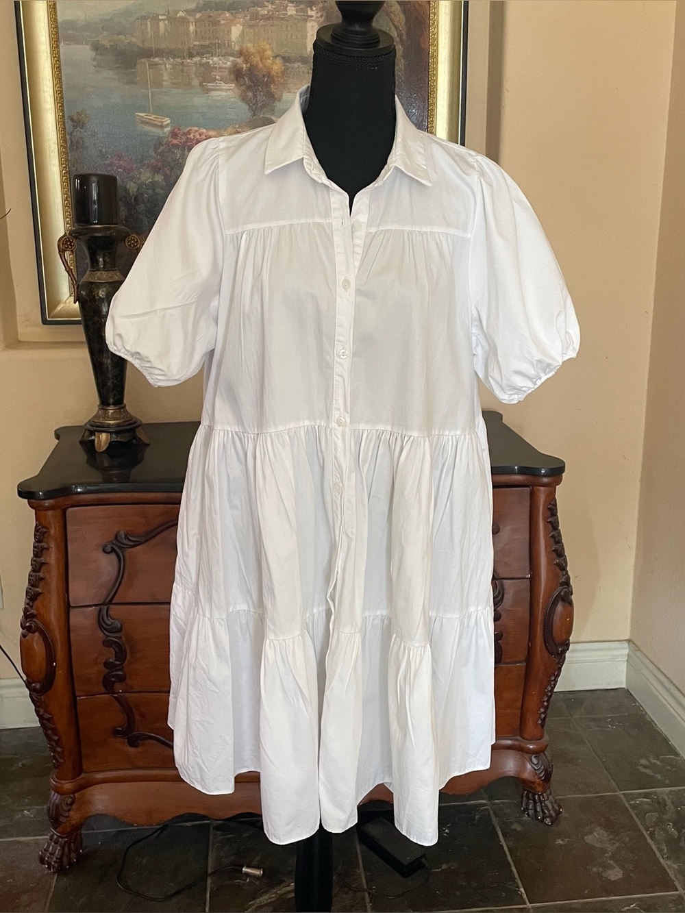 White Zara half sleeve collared dress